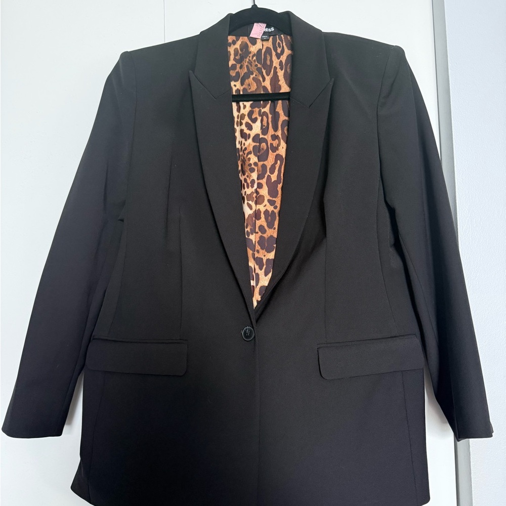 Express Black Blazer with Leopard Print Lining